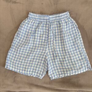 Frankies Bikinis Lou Linen Shorts M Blue White Gingham High Waist Coastal